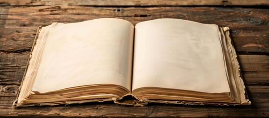 Aufkleber - Notebook opened on a wooden table with copy space image.