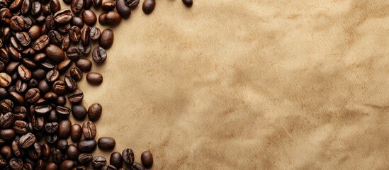 Poster - Coffee beans scattered on vintage paper with copy space image for a coffee-themed background.
