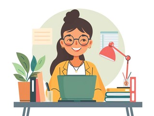 Teacher s smile, positive atmosphere, happy educator, flat design illustration