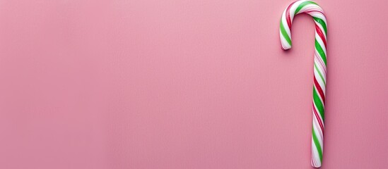 Aufkleber - Green and white candy cane for Christmas displayed on a pink backdrop with ample copy space image available.