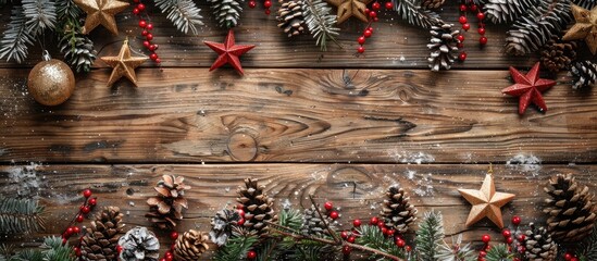 Aufkleber - Vintage wooden background with copy space image for Christmas holiday composition.