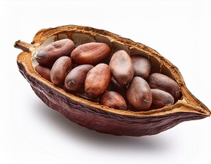 Wall Mural - Cocoa pods and cocoa beans - chocolate basis isolated on a white background.