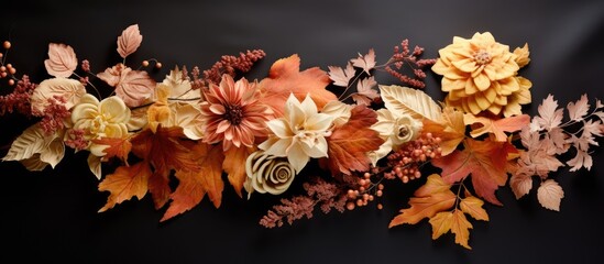 Leinwandbilder - A fall-themed arrangement featuring a border crafted from vibrant dried autumn leaves, embellished with copy space image.