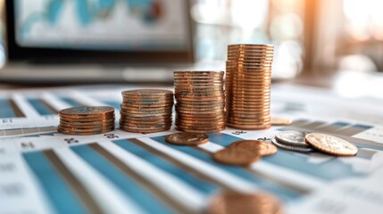Leinwandbilder - A stack of coins and financial documents symbolizing budget planning and financial management.