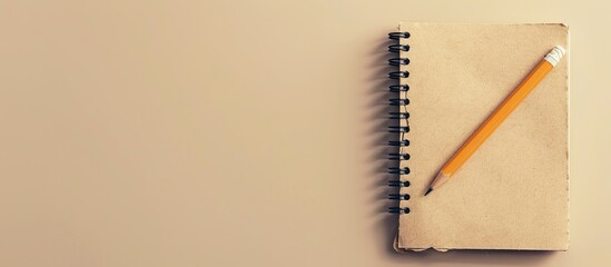 Aufkleber - Desk with notepad, notebook, and pencil, displayed against a plain background with space for text or graphics (copy space image).