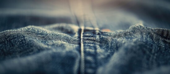 Aufkleber - Close-up shot of a detailed jeans texture with focus on a single point, against a softly blurred background, ideal for a copy space image.