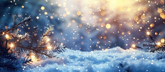 Poster - Winter-themed Merry Christmas card with a Happy New Year message and room for text on a copy space image.