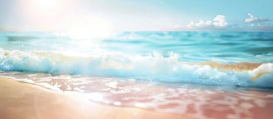 Poster - A blurry beach scene with sunlight and vibrant colors on the ocean coast in summer, ideal for a copy space image.