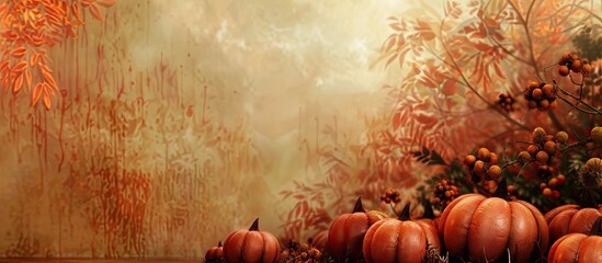 Poster - Autumn scene showcasing Halloween pumpkins with a blank space for adding an image.