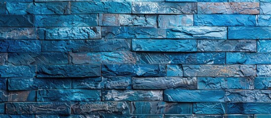 Leinwandbilder - Blue brick wall background for product display with a stone texture, offering strip parallels for creative use with copy space image.