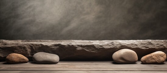 Fototapete - Textured stones creating a rustic podium background with copy space image.