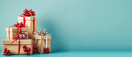 Poster - Gifts for Christmas displayed against a blue backdrop with ample copy space image.