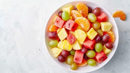 Wall Mural - A bowl of fruit salad with watermelon, grapes, and oranges