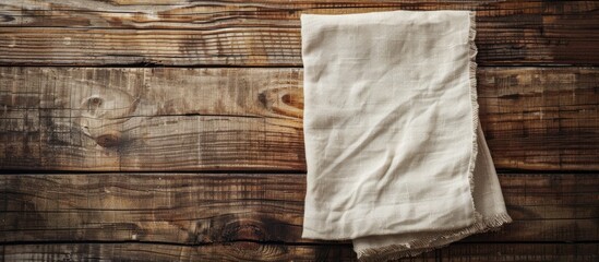 Aufkleber - Top view mockup with copy space image of a cloth napkin on a rustic wooden table.