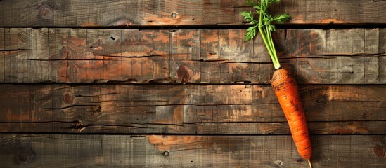 Canvas Print - Cookbook with a carrot displayed on a rustic wooden surface, creating an appealing copy space image.