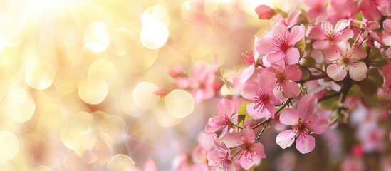 Canvas Print - Pink flowers in full bloom set against a soft, spring-themed backdrop, with copy space image.