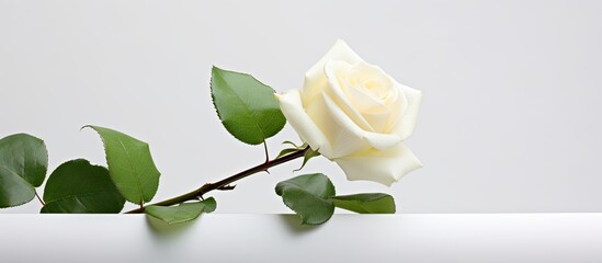 Aufkleber - White miniature rose against a blank background, providing ample copy space image for text or design elements.