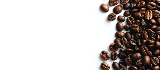 Wall Mural - Coffee beans displayed against a white backdrop with room for a copy space image.