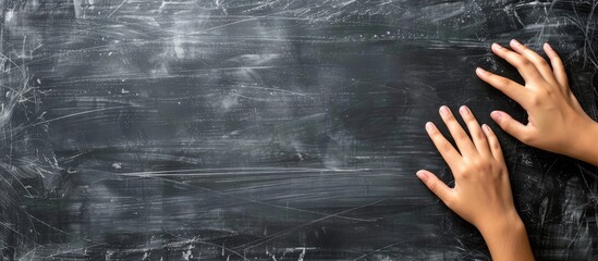 Canvas Print - Hands displaying a summary on a blackboard with ample copy space image.