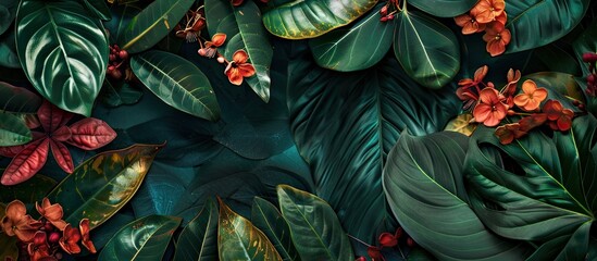 Aufkleber - Explore a botanical wonderland in this captivating plant background, featuring lush leaves, intricate stems, and delicate petals that form a lush oasis with copy space image.