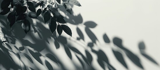 Poster - Leaf tree shadows in soft focus against a light gray backdrop, with room for copy space image.
