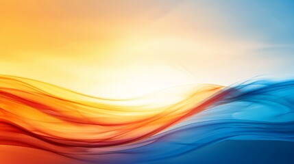 Wall Mural -   a blue, orange, and yellow wave against a blue and yellow backdrop with the sun in the distance