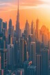 © misunderst00d - Sunset over modern city skyline with high-rise buildings, orange sky, urban landscape