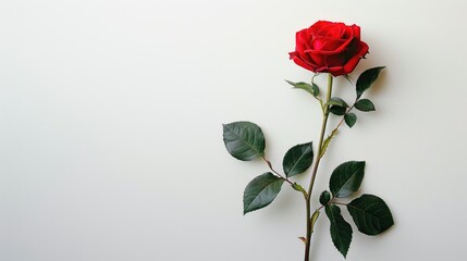 Wall Mural - Red rose with space for text on white backdrop