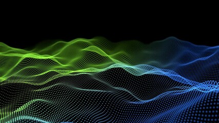 wave particles plexus gradient color background 3d animation loop. Can be used to represent futuristic surface, wireframe technology waveform or network science structure
