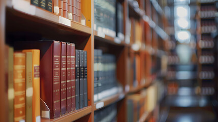 Canvas Print - Legal office with blurred background, focusing on shelves of law books and documents