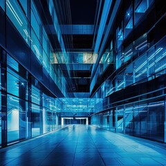 Wall Mural - futuristic office building at night blue toned image C