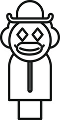 Poster - Black and white line art of a clown head lollipop wearing a hat and smiling