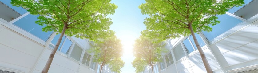 Wall Mural - A row of trees are lined up in front of a building