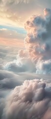 Wall Mural - The sky is filled with fluffy white clouds, creating a serene