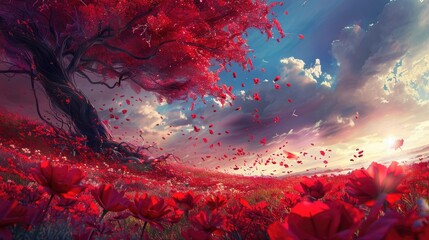 Wall Mural - Red poppies blue sky. Generative AI