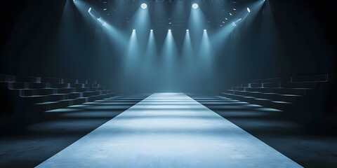 Canvas Print - Spotlights Illuminate Empty Runway, Blending Reality and Virtual Fashion. Concept Virtual Fashion, Fashion Show, Runway Lights, Technology in Fashion, Future of Modeling