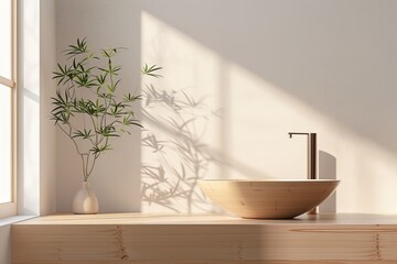 Bathroom in a minimalist oriental style with an elegant design.