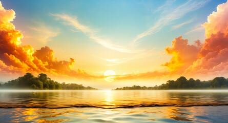 Wall Mural - Golden Sunset Over Still Water