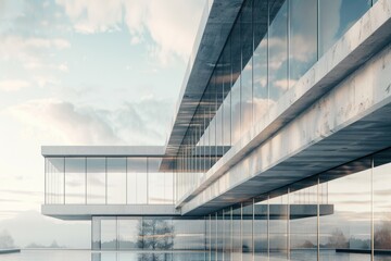 Poster - A modern building with a large glass wall, perfect for architectural or interior design uses