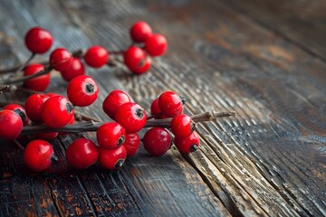 Wall Mural - Vibrant Red Berries on Rustic Wooden Surface