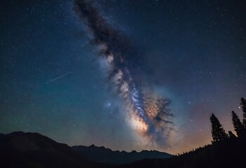 Canvas Print - A clear night sky filled with stars, with the Milky Way visible, above a silhouette of mountains or trees.