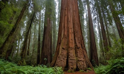 Wall Mural - Towering redwood trees in an ancient forest, with a sense of grandeur and age.