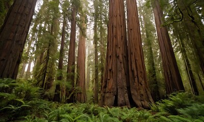 Wall Mural - Towering redwood trees in an ancient forest, with a sense of grandeur and age.