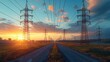 © Paworn - High voltage power lines and electricity pylons against twilight sky at sunset horizon.