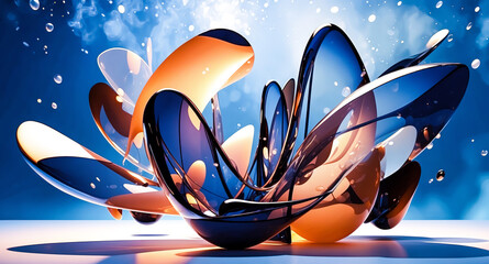 Poster - Abstract Glass Sculpture on Blue Background