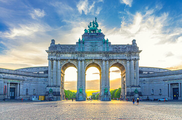 Wall Mural - Cinquantenaire Arcade Neoclassical style on sunset in Park of the Fiftieth Anniversary Parc du Cinquantenaire Jubelpark Park in European Quarter of Brussels city, Brussels-Capital Region, Belgium