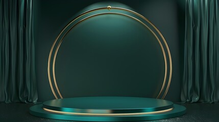 Green circular cylinder podium platform mockup for product representation, soft green background