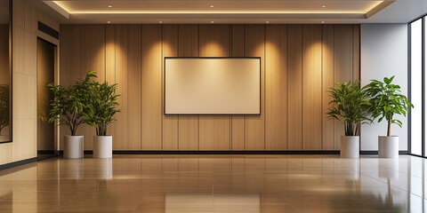 Poster - Modern empty office lobby with blank frame mockup