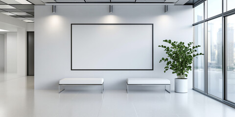 Poster - Minimalist art gallery with a blank frame for your graphic design project