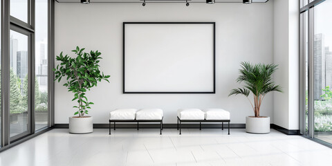 Poster - Modern and empty office lobby interior with a big blank frame